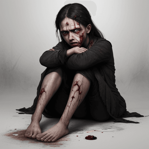 AI generated: full body, 
"Produce an artistic representation of a waar victim, their eyes filled with fear and de...