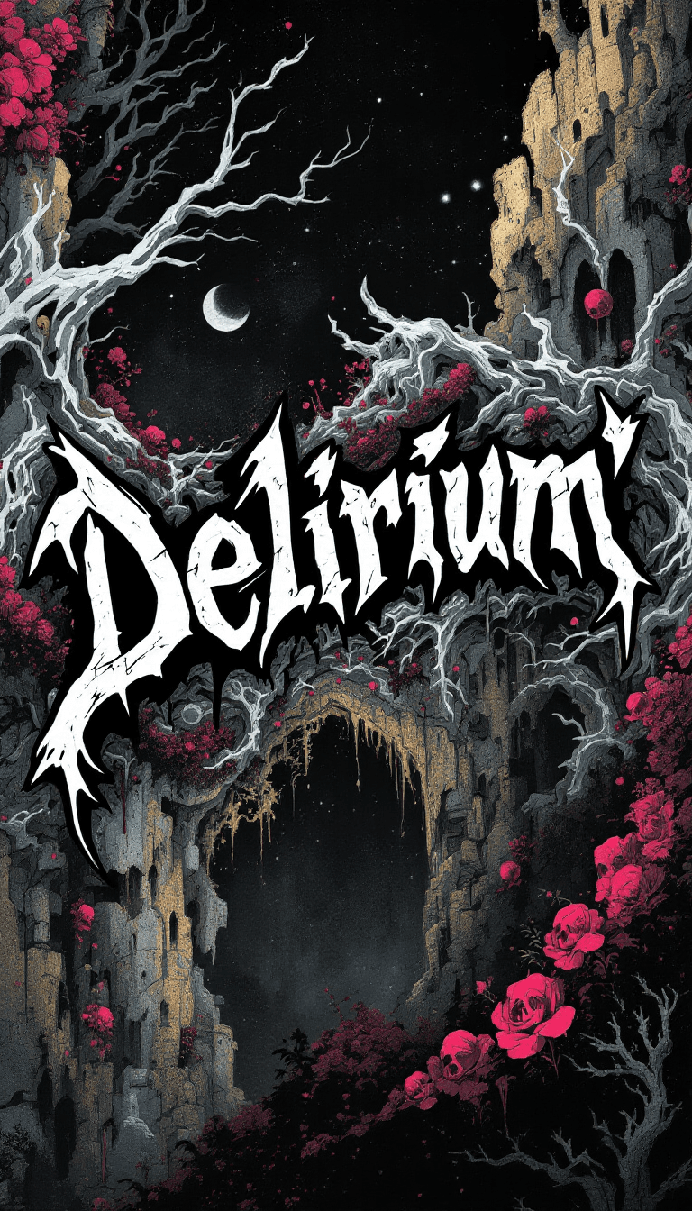 AI generated: A poster design of  tje graffiti for the name "delirium’",in bold gothic font,monochromatic colors,p...