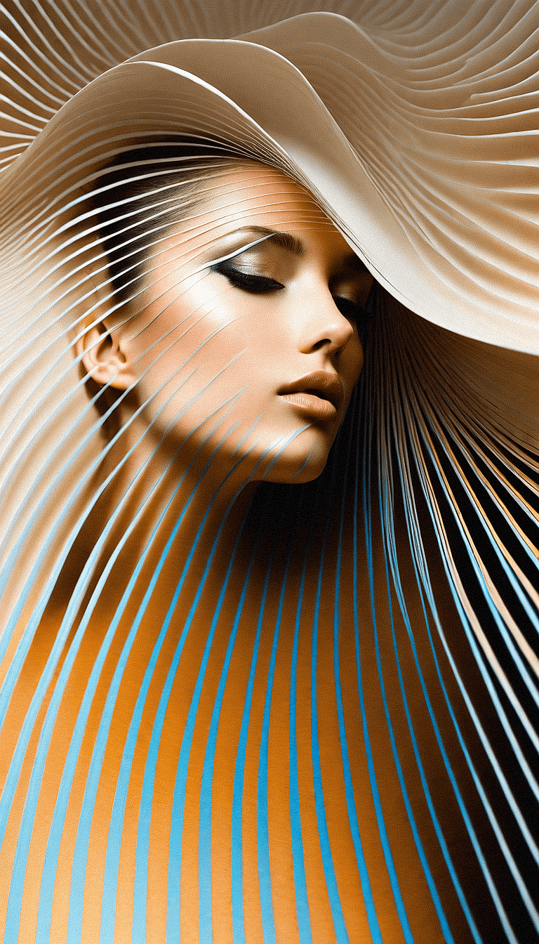 AI generated: An image of digital artwork of a woman with a modern, abstract design. She is depicted with a side p...