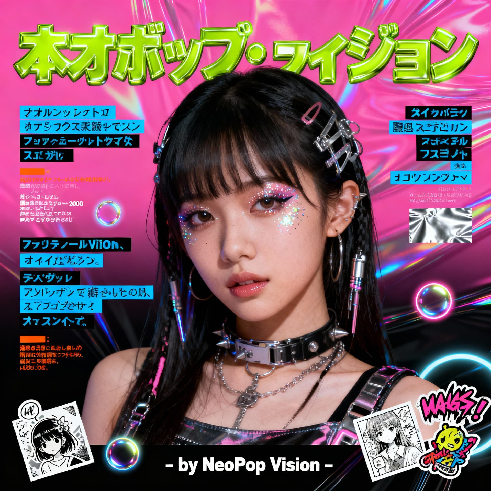AI generated: 
22h
A 2000s Japanese Y2K street magazine style poster, neon pink and black gradient background wi...