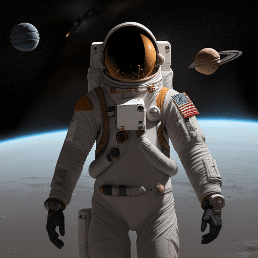 AI generated: An adventurous human character wearing an advanced space exploration suit, exploring uncharted plane...