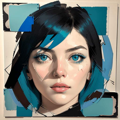 AI generated: print collage of a woman's face, in the style of josef kote, grunge beauty, dain yoon, cyan and blue...