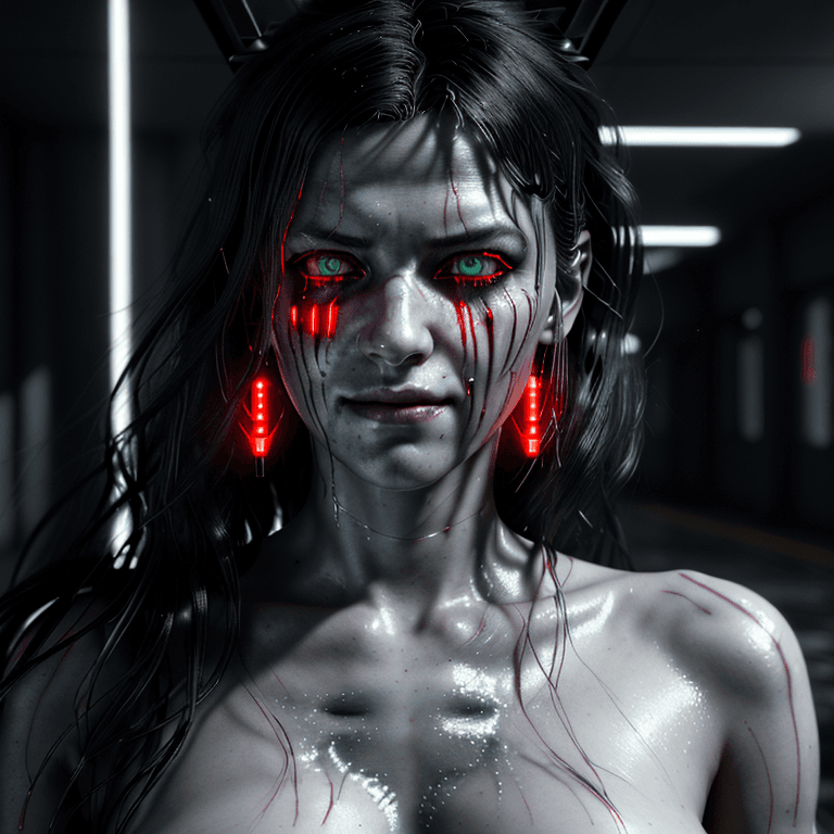 AI generated: an ultra realistic ethereal portrait of a beautiful cyberpunk female, nightmare on elm street, long ...