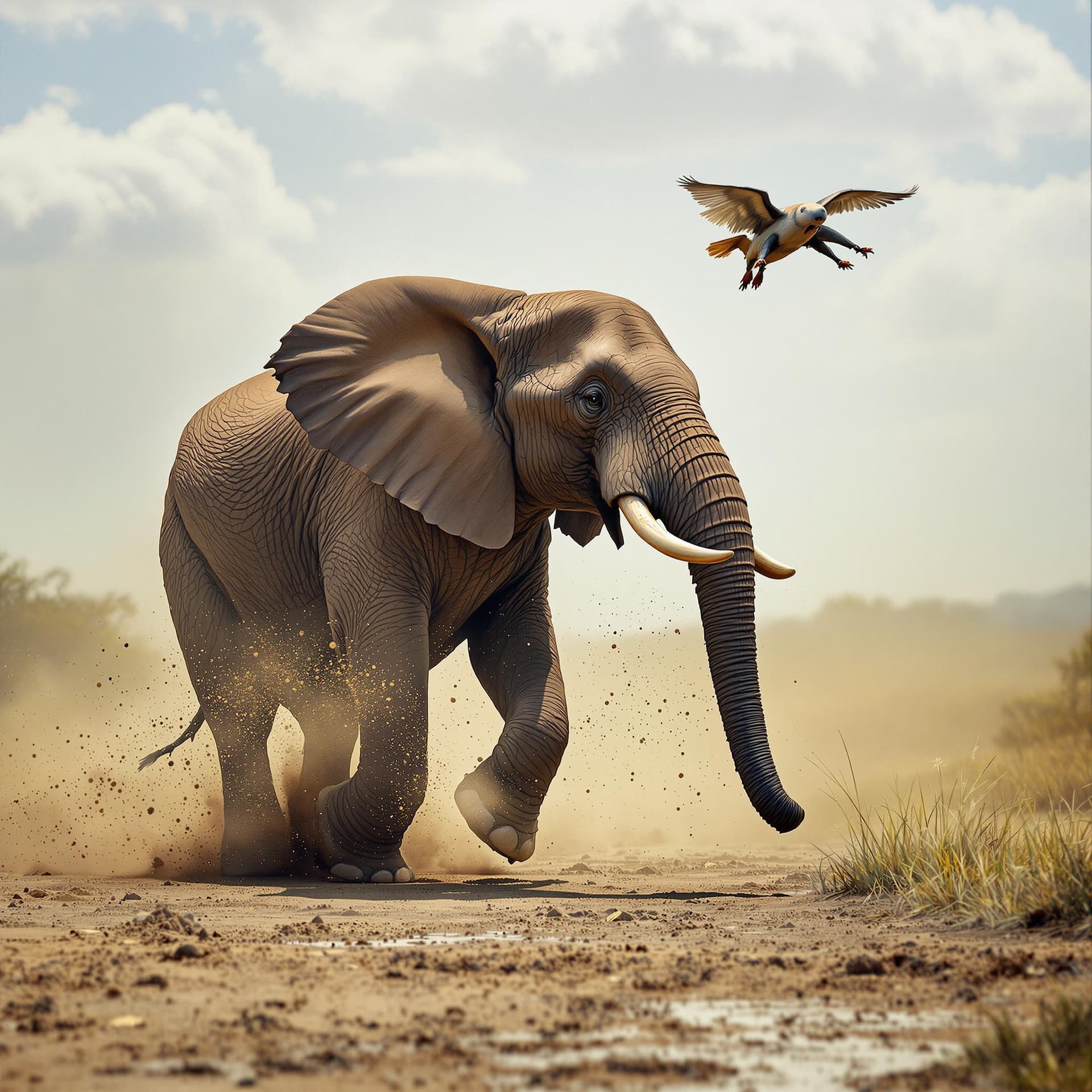 AI generated: elephant pulling a flight
