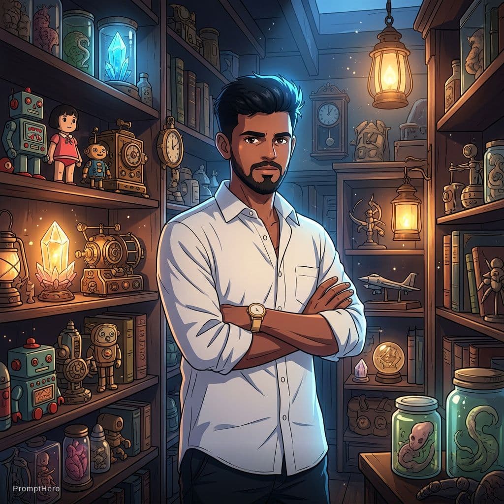 AI generated: store full of curious collectibles :: incredible, anime, Digital 2D, animated by Kyoto Animation, St...