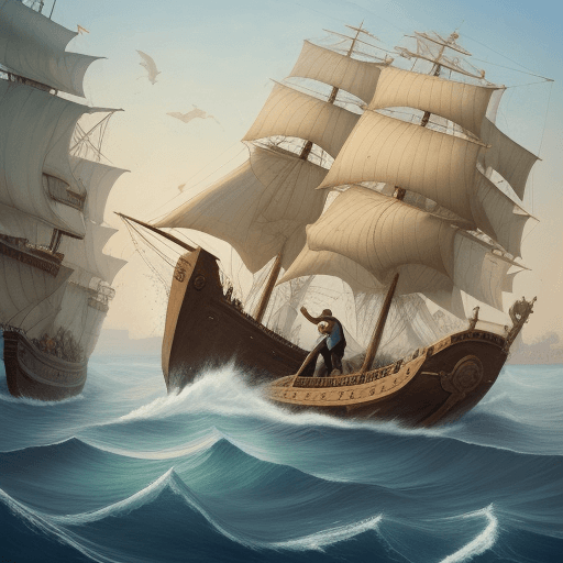AI generated: 
The ship is sailing towards the goal. The business owner and director directs the workers along the...
