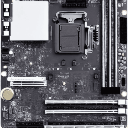 AI generated: high res, motherboard finely detailed, socket 1155, microprocesor, slots PCI-e, RAM bank, CMOS batte...