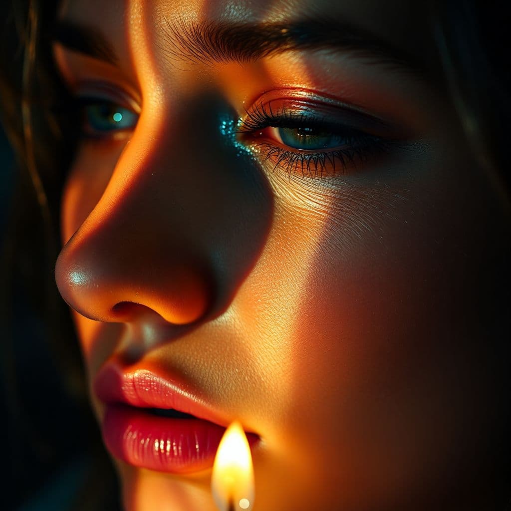 AI generated: Extreme close-up of a person's face caught in a powerful emotional moment — eyes glistening with int...