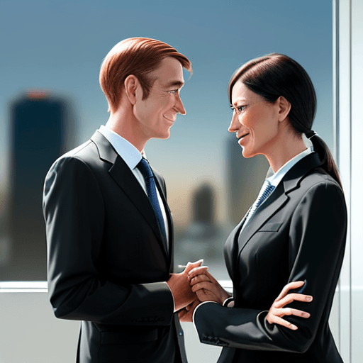 AI generated: Depict two business figures nodding at each other from a some distance, indicating a casual acquaint...