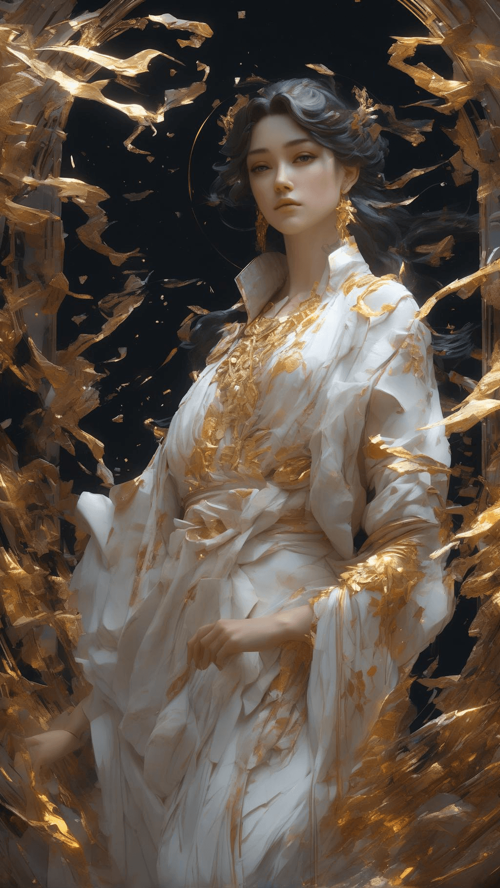 AI generated: stunning heavenly beautiful woman, sharp contrast, Techno Marble, photorealistic, creepy, art by gas...