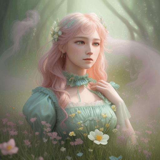 AI generated: mdjrny-v4 style, whimsical fantasy elegant meadow flowers botany maximalism with a wave of flowers g...