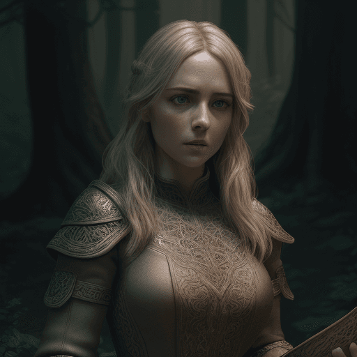AI generated: Ultra-detailed beautiful actress Emma Myers archer in the woods, RPG, dungeons, dragons, intricate d...