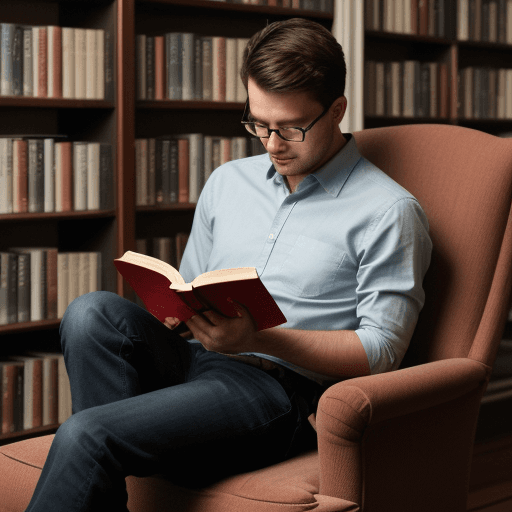 AI generated: a man reading a book in a chair