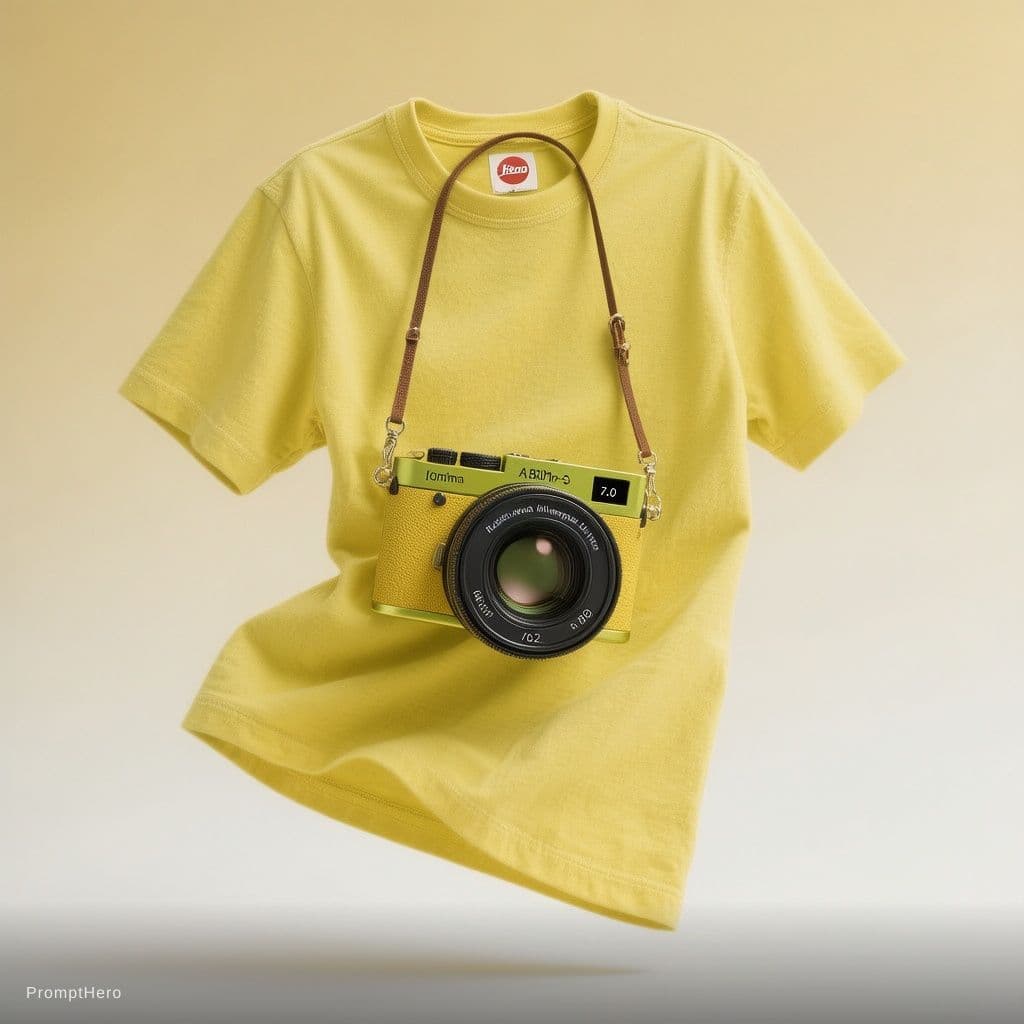 AI generated: a lemon yellow t-shirt in 160 gsm supima cotton floating in air at a light angle, Clean texture no c...