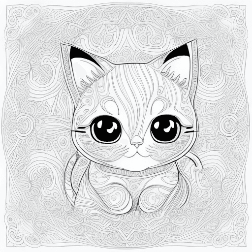 AI generated: cat, kawaii style kitten, fantasy, magical, mystical, unusual, black and white, wavey lines, realist...