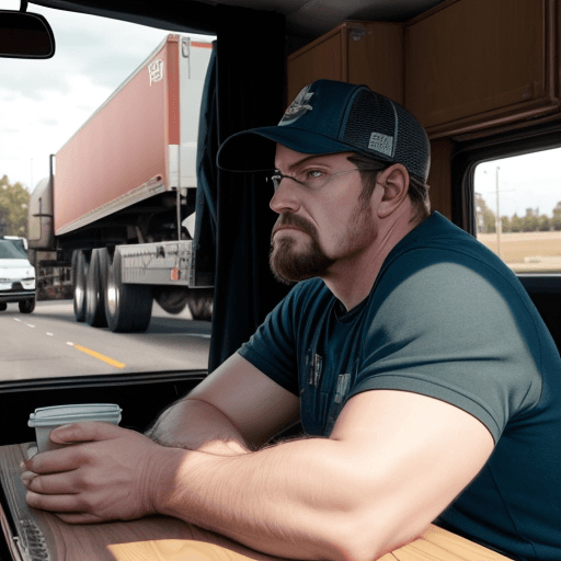 AI generated: typically american trucker waiting for his load and speaking in discord with friends