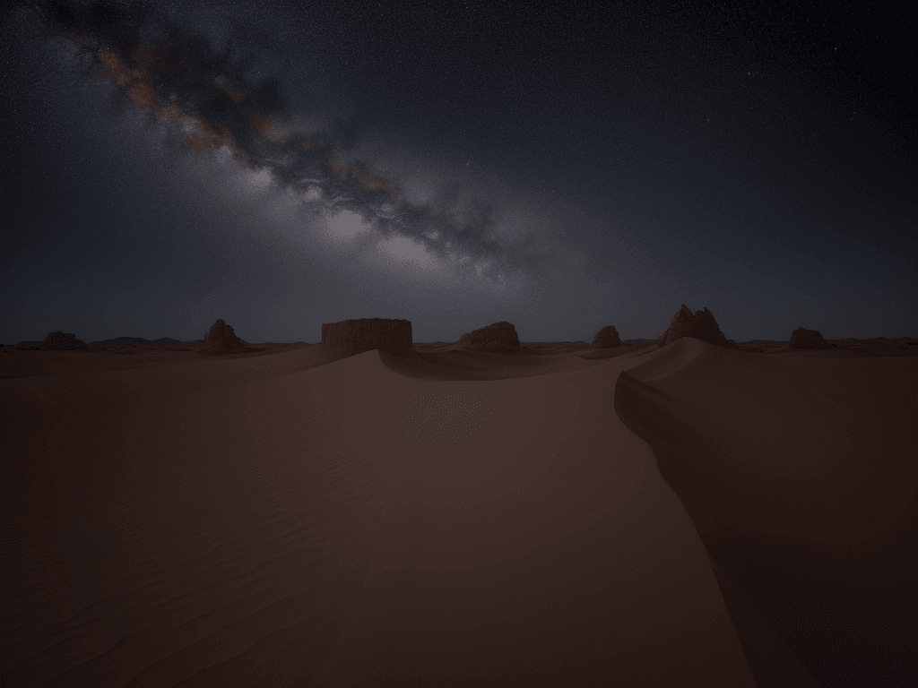 AI generated: Desert, star night sky, High resolution photography photorealistic, realistic light, wide angle, kin...