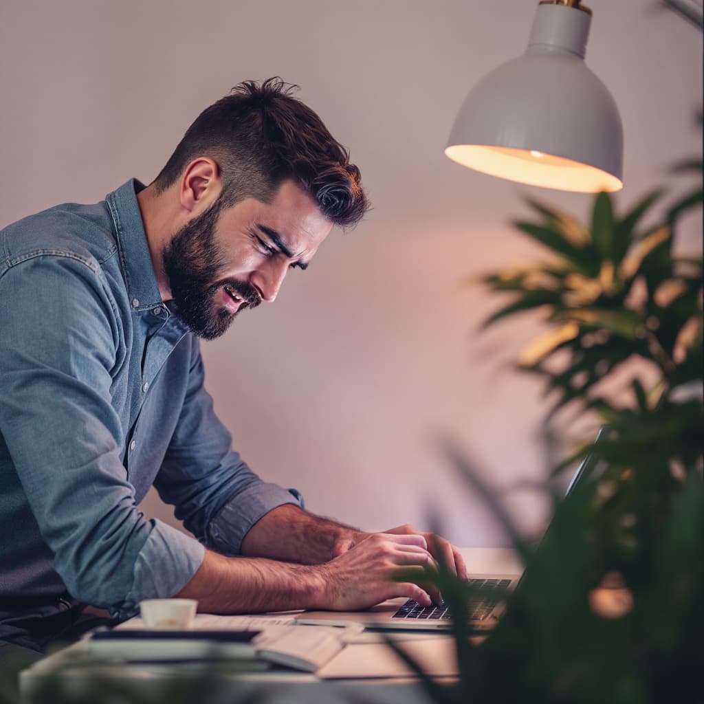 AI generated: A man side of his laptop crying 