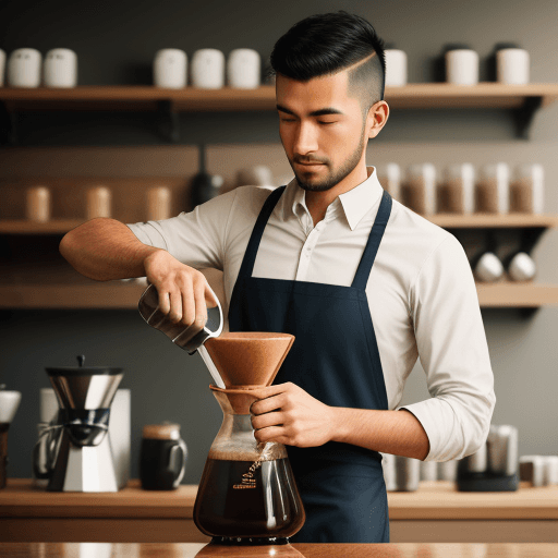 AI generated: male barista pouring chemex
