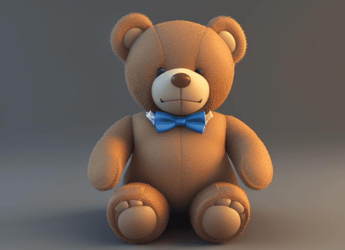 AI generated: 3d smiling teddy bear no bow tie. Full body. Facing the front with open arms.



