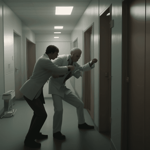 AI generated:  fight with doctor in mental hospital,4k, ulra hd 