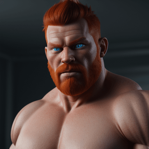 AI generated: ginger, redhead, male, bukly, beefy, muscle, blue eyes, bulgerk, cinematic, hyper realism, high deta...
