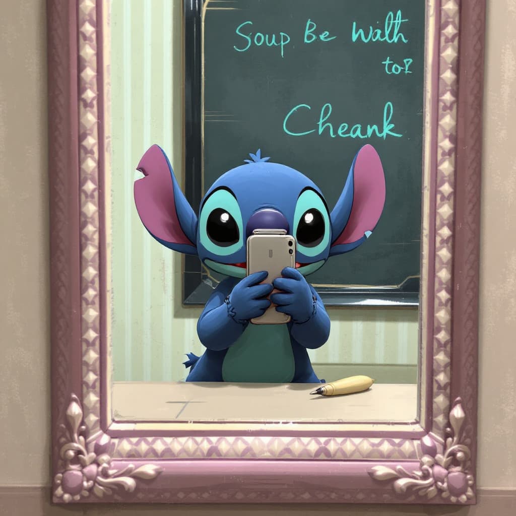 AI generated: Stitch,mirror selfie