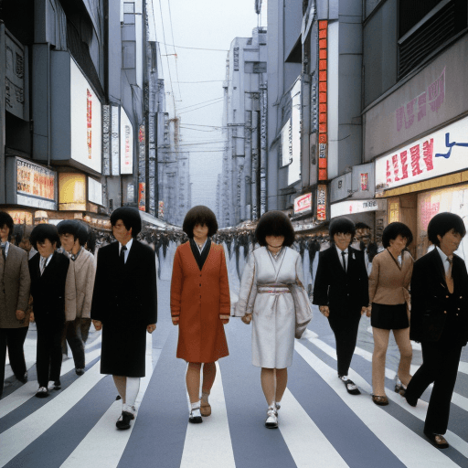 AI generated: High resolution photography people in tokyo, walking in the street, 1982
