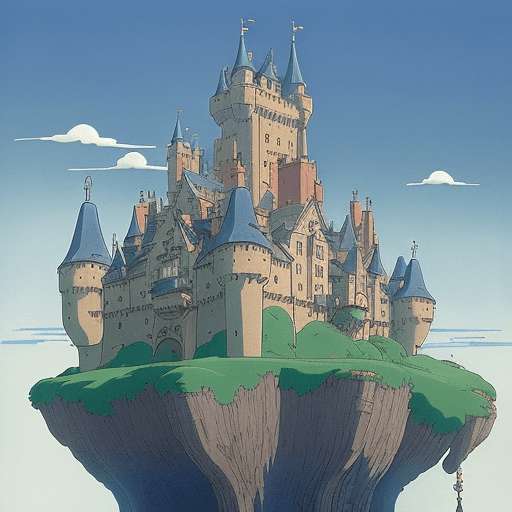 AI generated: a close up of a castle in the sky with a sky background, howls moving castle, howl\'s moving castle ...