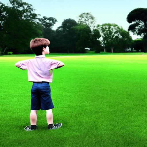 AI generated: boy standing and stretching on the lawn,
Eyes lost in the horizon,
thinking about things to do.