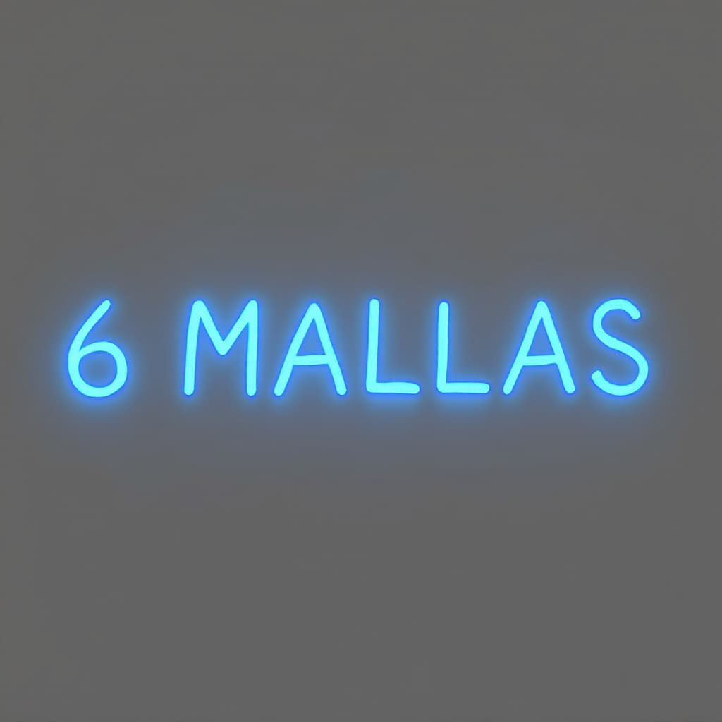 AI generated: escribir "6 MALLAS"  bioluminiscente color azul en letra mayuscula 
