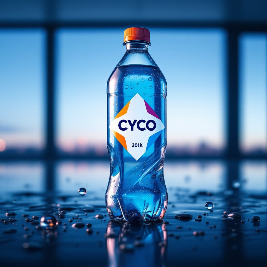 AI generated: ultra-realistic of an drink bottle with logo "CYCO", in the style of nature and torpics photography,...