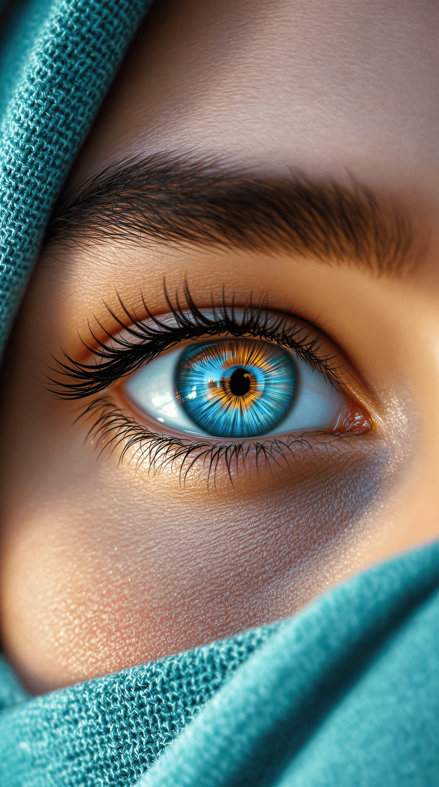 AI generated: A mesmerizing, ultra-detailed close-up of a young person's striking blue eye, partially concealed by...