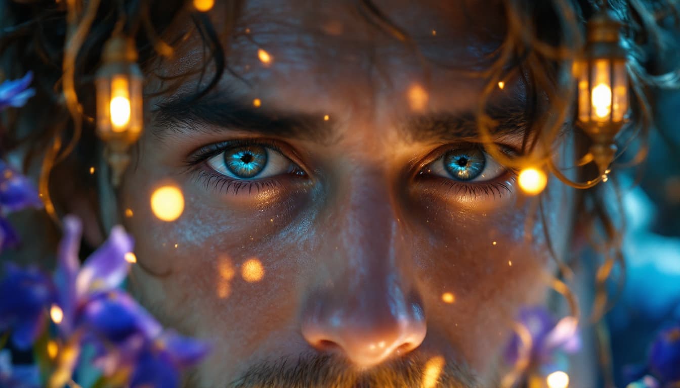 AI generated: hyper realistic shot: A close-up of a man’s eyes—wide, soulful, and glistening with unshed tears—as ...