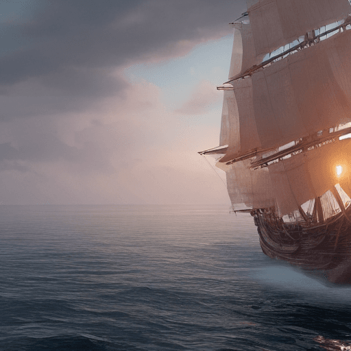 AI generated: Photo of a ultra realistic sailing ship, dramatic light, pale sunrise, cinematic lighting, battered,...