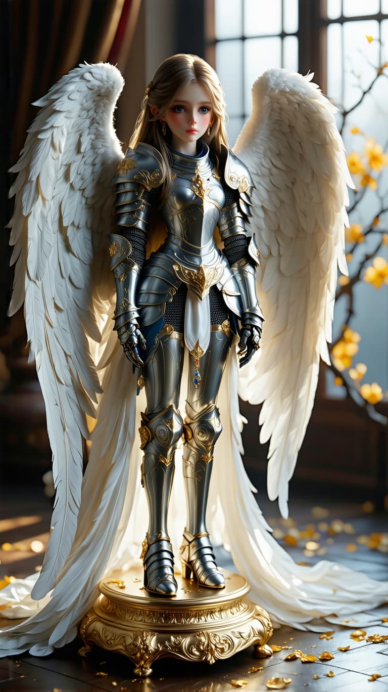 AI generated: a professional photo of a exceptionally beautiful porcelain figurine, {ten year old}, (16 inch figur...