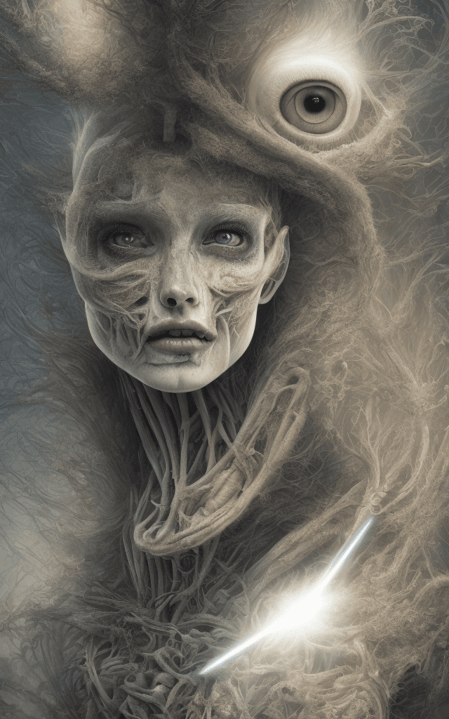 AI generated: a detailed uhd portrait of a muted blonde laser thrashed oil painting in the style of tim burton enh...