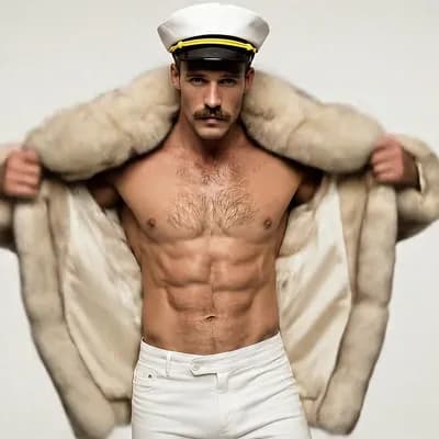 AI generated video: Il se lève, regarde la caméra en retirant son manteau. Il se caresse le torse et se met à marcher. L...