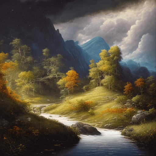 AI generated: an endless mountain range on the background, covered full with lush green forests and life, blue sky...