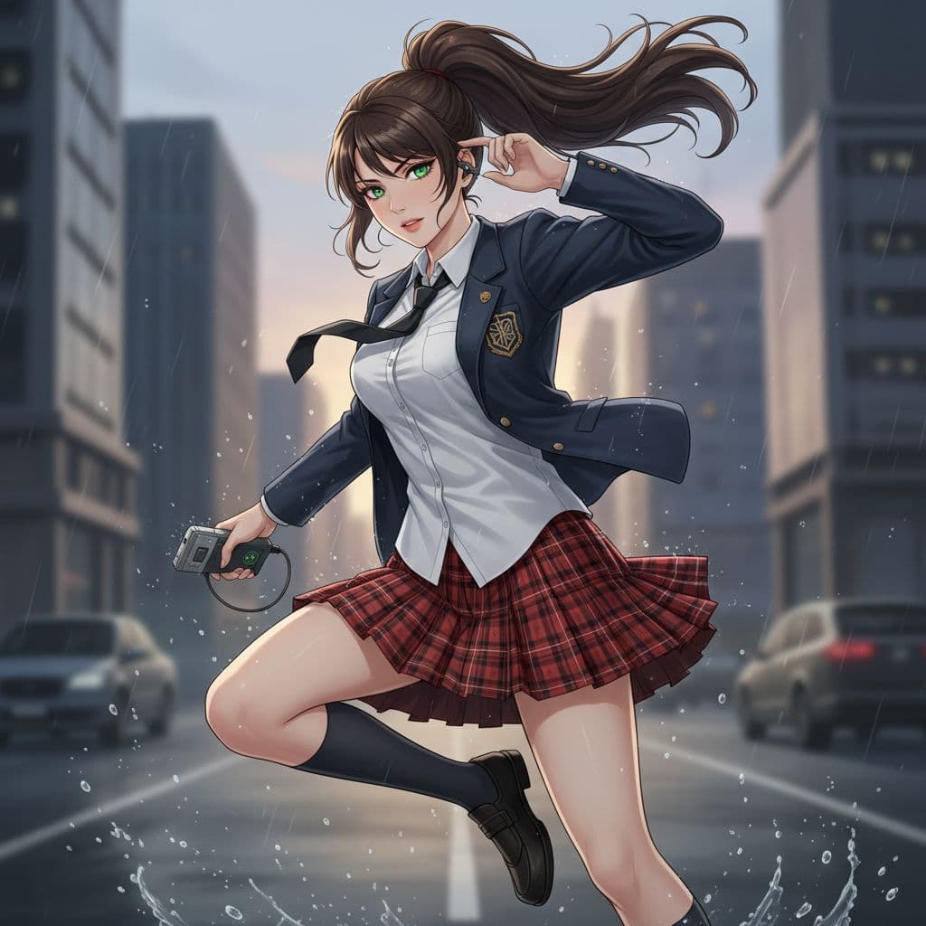 AI generated: There is a 19-year-old girl in a plaid skirt posing for a picture, real-life natural look, ((officia...