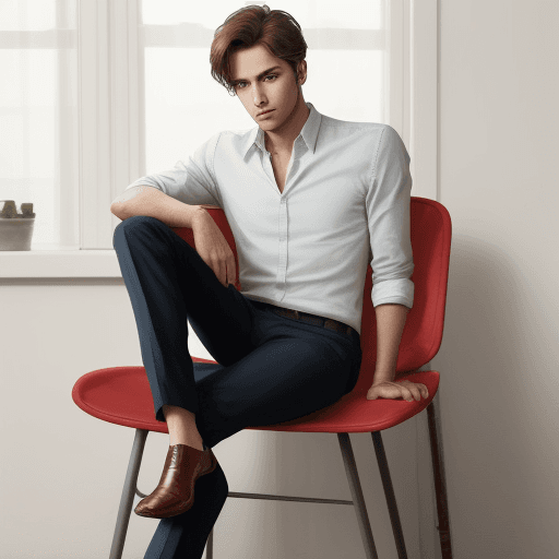 AI generated: Men on chair, his right leg crossed his left leg