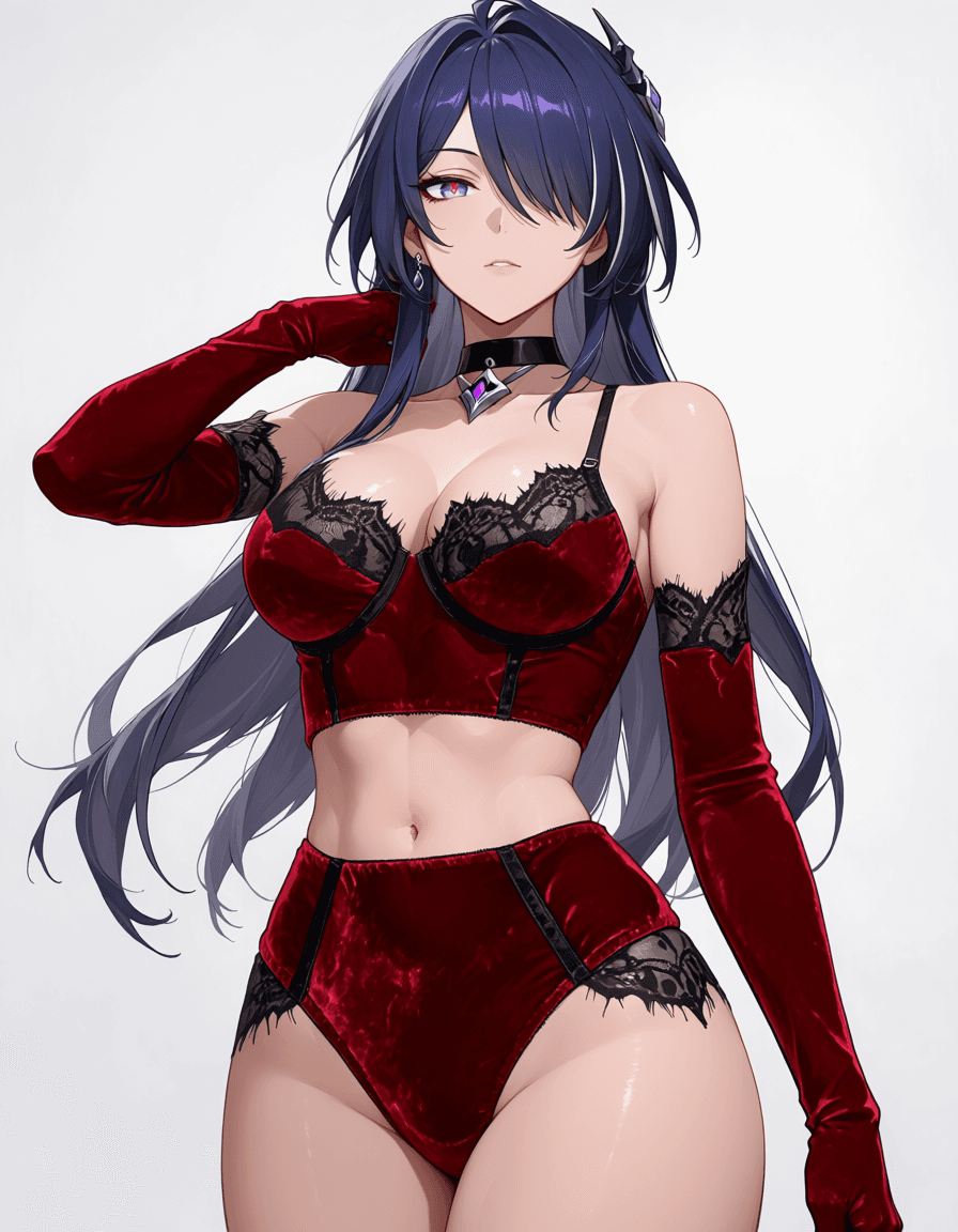 Velvet Bustier & Panties Lace Trim Set - Image 3