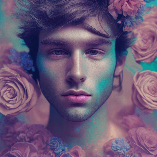 AI generated: handsome man in the style of prismatic portraits, contemporary photography, seapunk, neon color pale...