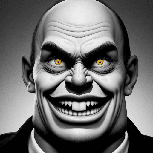 AI generated: evil ernie smily

