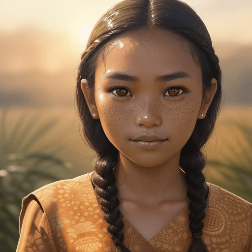 AI generated: A close-up portrait of a young indonesian woman, with contemplative brown eyes and a side braid. Her...