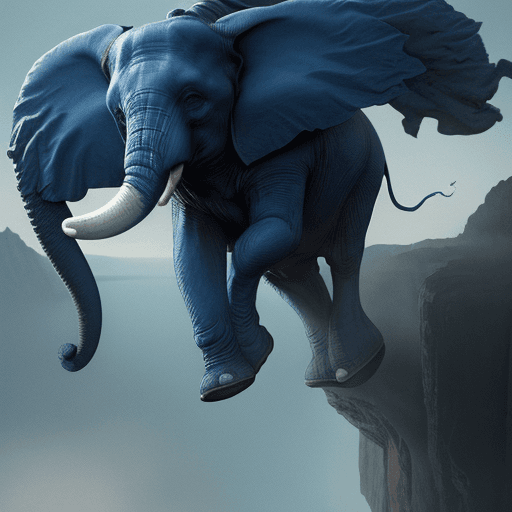 AI generated: Close up of Joe Biden, as the Joker, being pushed towards the edge of cliff by a big blue elephant, ...