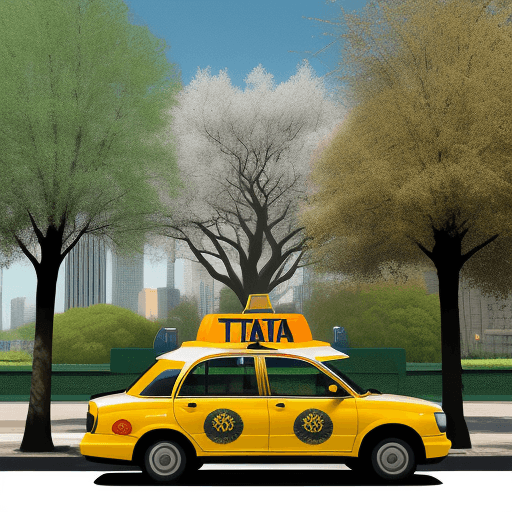 AI generated: logo for triptych of three people taking a taxi in an abstract park with three trees
