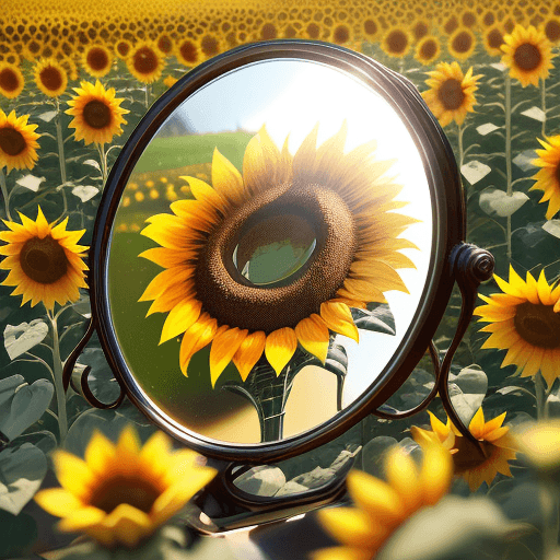 AI generated: a sunflower and roses coated with shiny metal, mirror looking metal, in a field