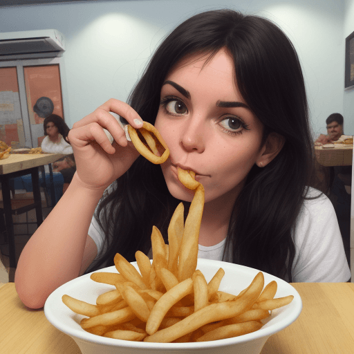 AI generated: mikela comiendo papas fritas