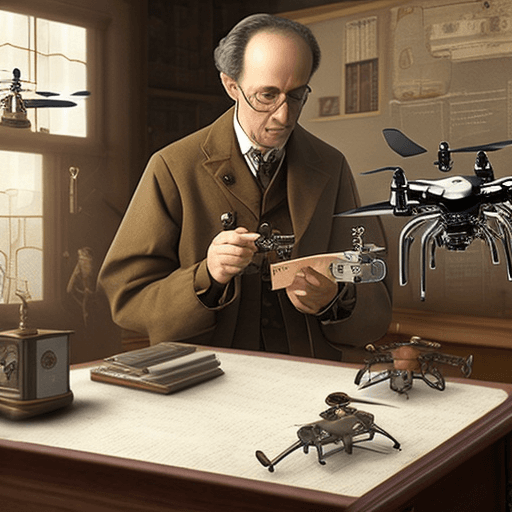 AI generated: oldfashioned doctor using a steampunk drone for diagnosis in poor household of renaissance